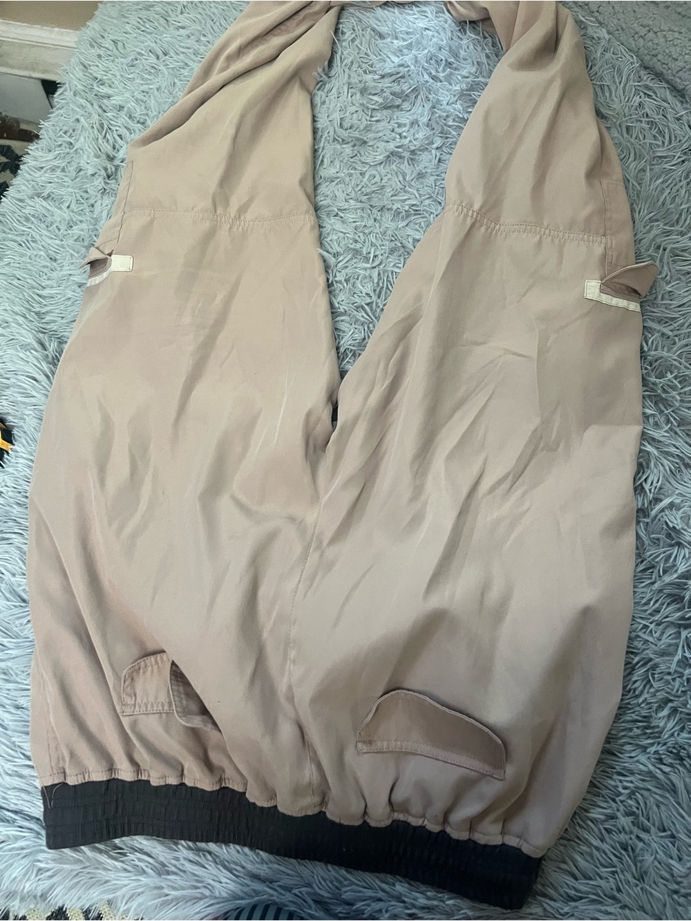 🌼3/38 Tan Drawstring Jogger Pants with Black Waistband xl - Picture 3 of 3